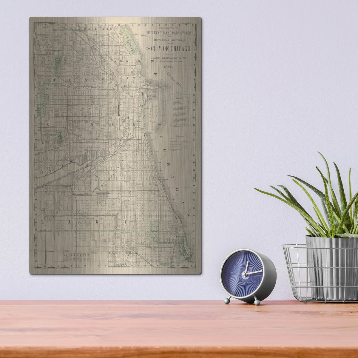 'City Of Chicago Map 1888' by Wild Apple Portfolio – Metal Wall Art, 12x16 room view