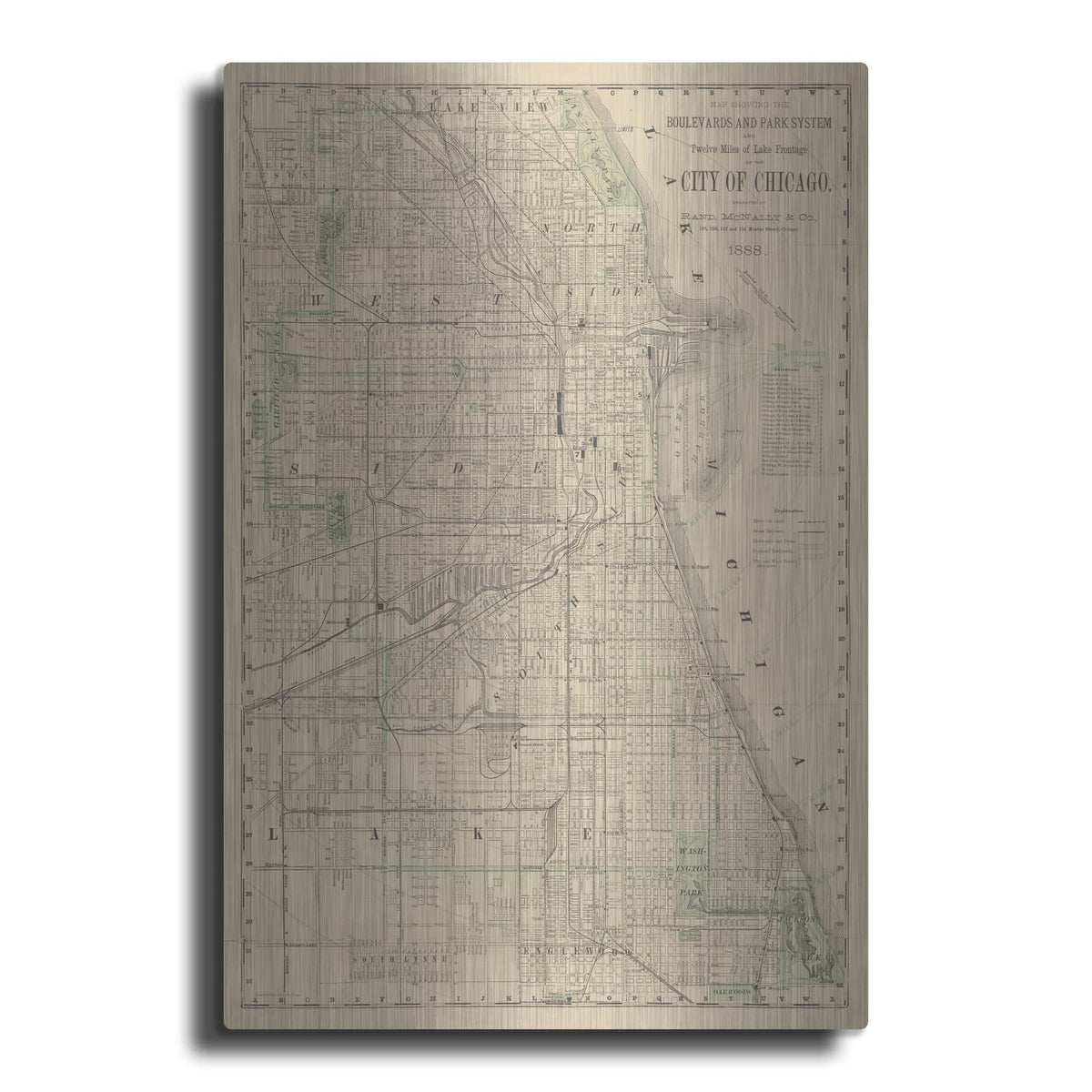 'City Of Chicago Map 1888' by Wild Apple Portfolio – Metal Wall Art