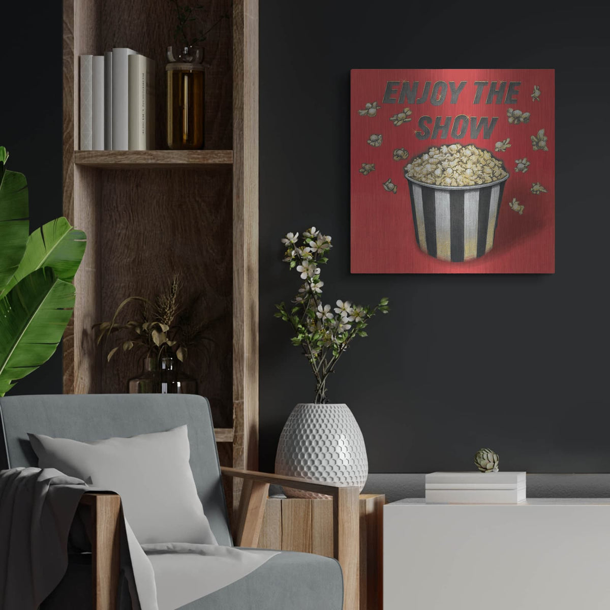 'Enjoy The Show Red' by Wild Apple Portfolio – Metal Wall Art, 24x24 room view