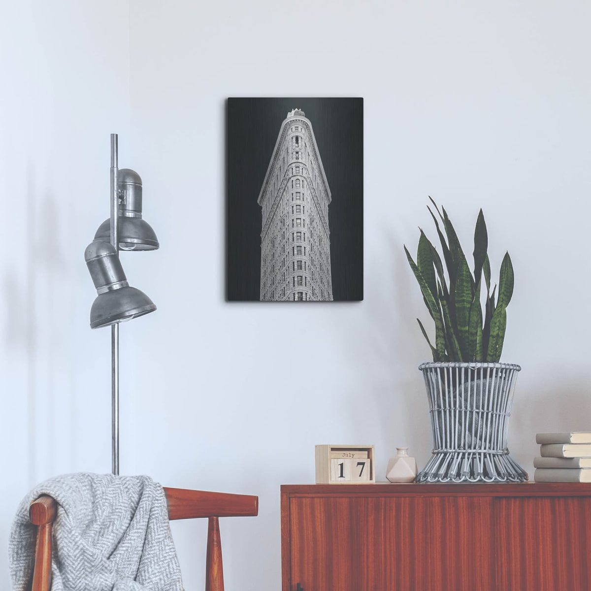 'Flatiron Building On Black' by Wild Apple Portfolio – Metal Wall Art, 16x24 room view