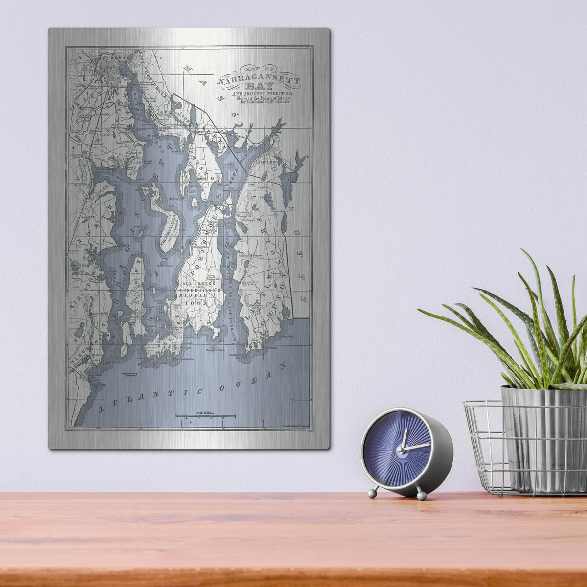 'Narragansett Bay Map 2' by Wild Apple Portfolio – Metal Wall Art, 12x16 room view