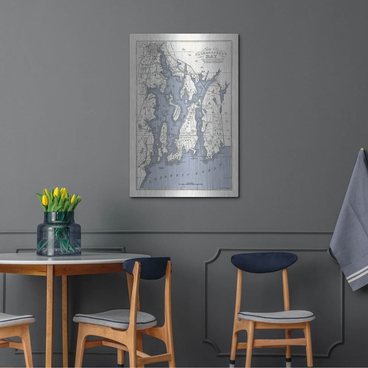 'Narragansett Bay Map 2' by Wild Apple Portfolio – Metal Wall Art, 24x36 room view
