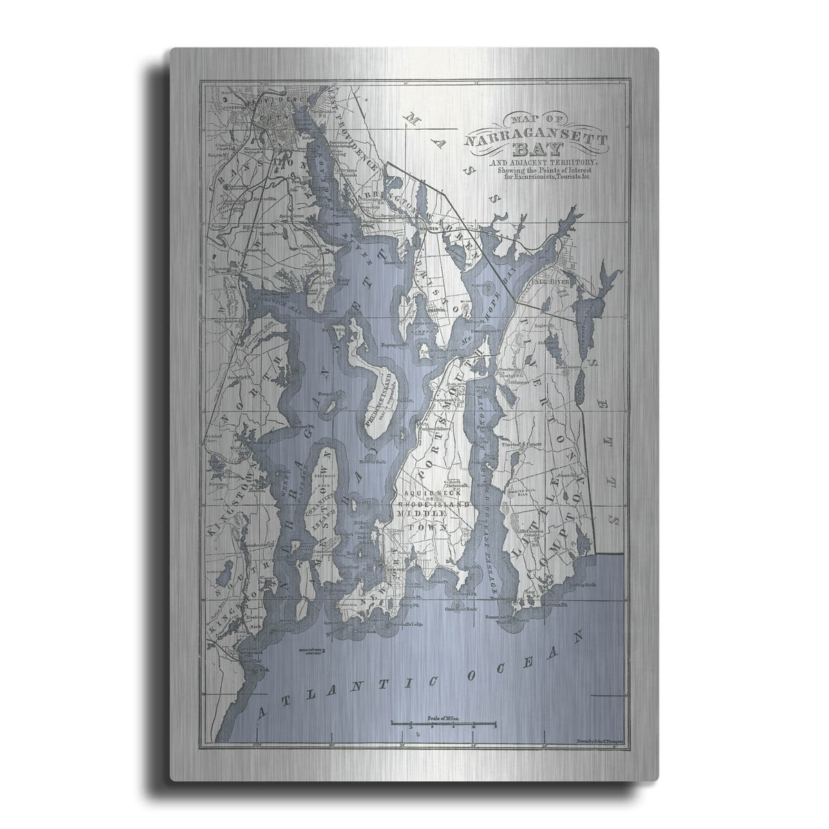 'Narragansett Bay Map 2' by Wild Apple Portfolio – Metal Wall Art