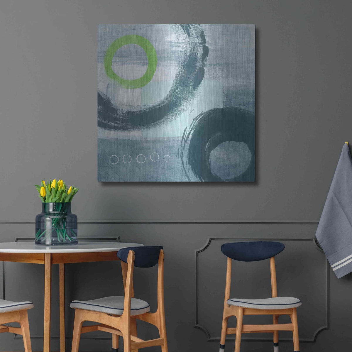 'Blue Circles I' by Linda Woods – Metal Wall Art, 36x36 room view
