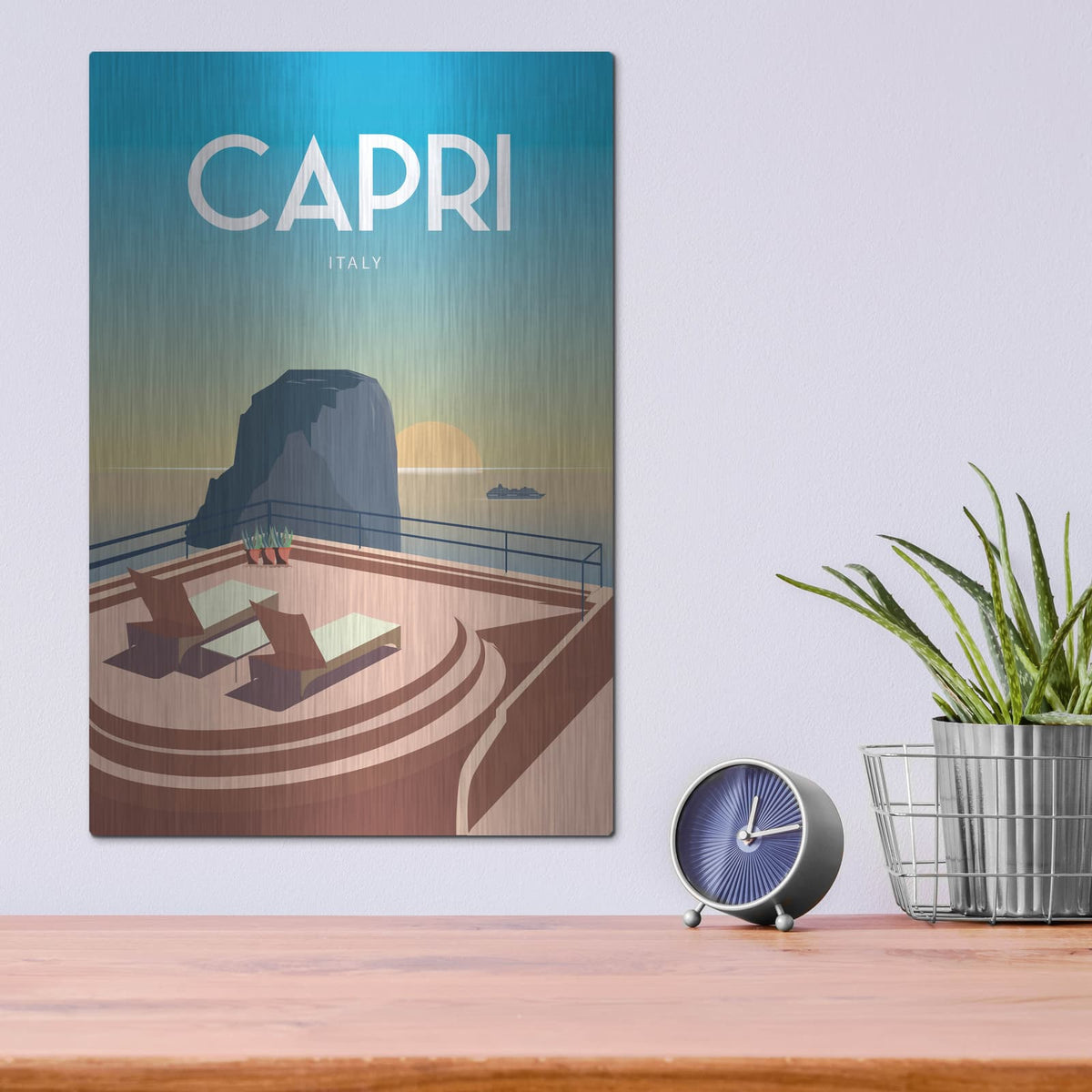 'Capri Italy Travel Poster' by Arctic Frame – Metal Wall Art, 12x16 room view