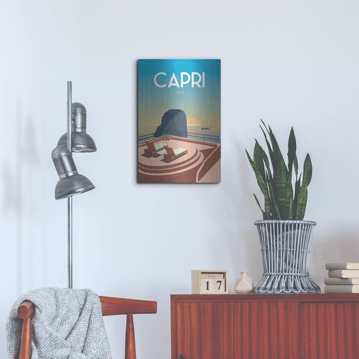 'Capri Italy Travel Poster' by Arctic Frame – Metal Wall Art, 16x24 room view