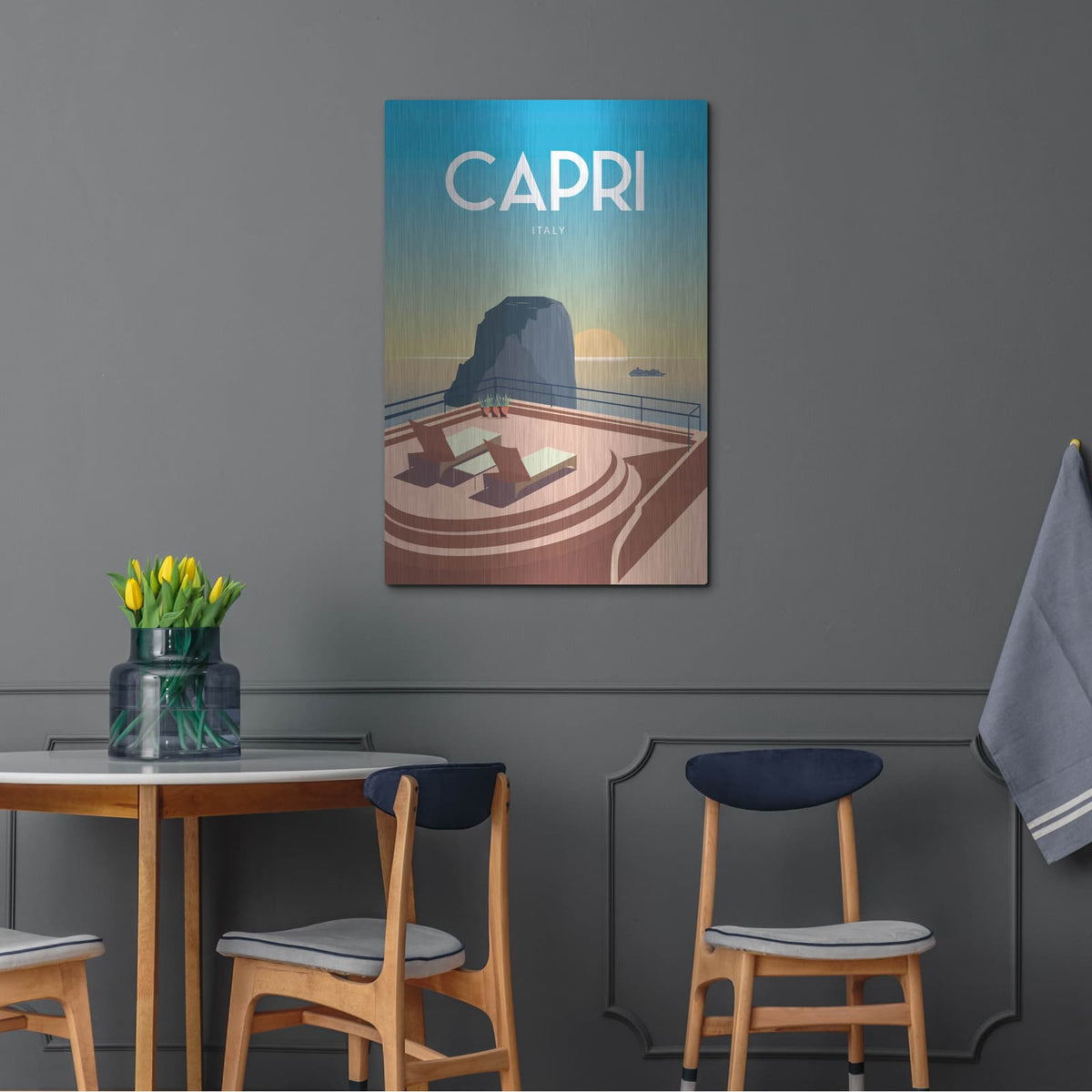'Capri Italy Travel Poster' by Arctic Frame – Metal Wall Art, 24x36 room view