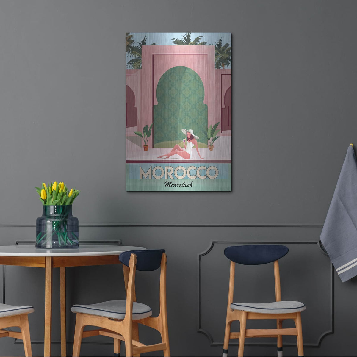'Morocco Travel Poster' by Arctic Frame – Metal Wall Art, 24x36 room view