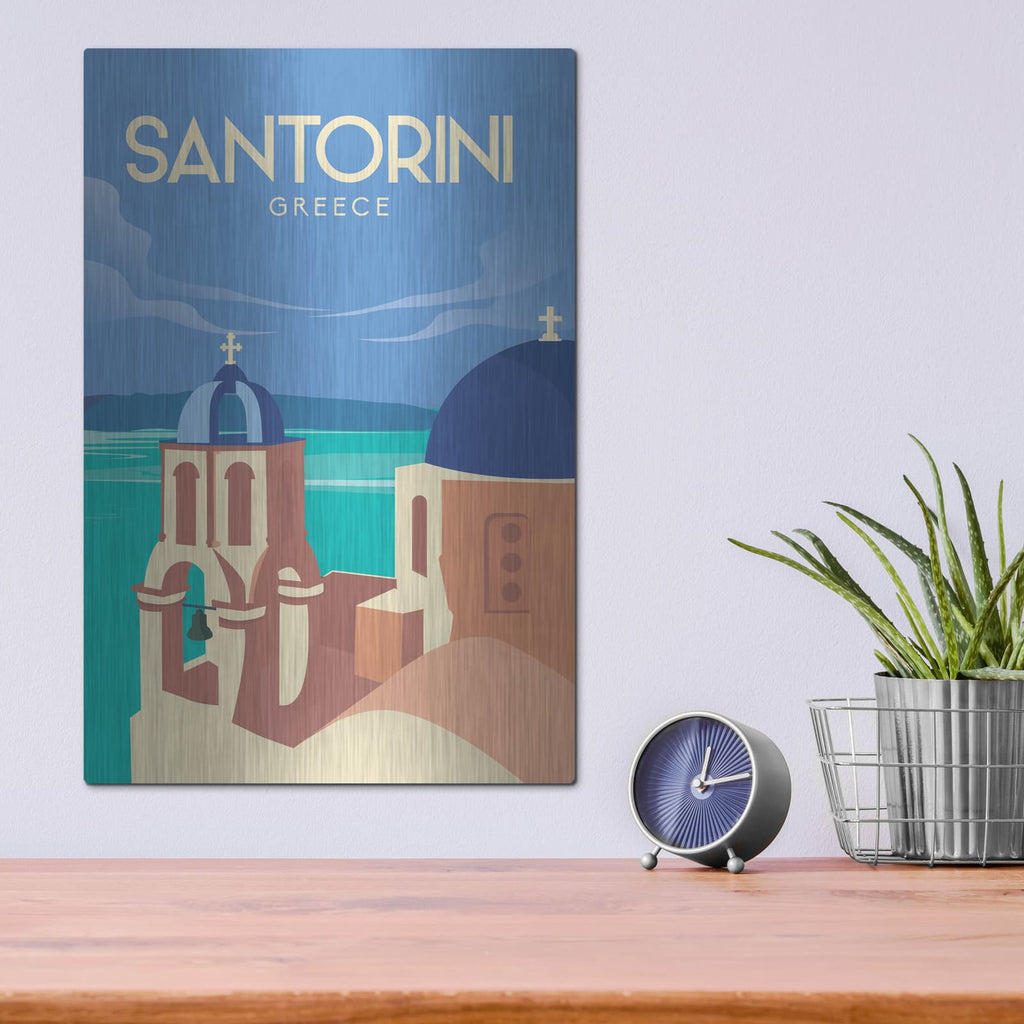 'Santorini Greece Travel Poster' by Arctic Frame – Metal Wall Art, 12x16 room view