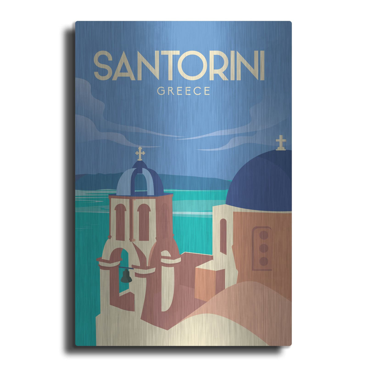 'Santorini Greece Travel Poster' by Arctic Frame – Metal Wall Art