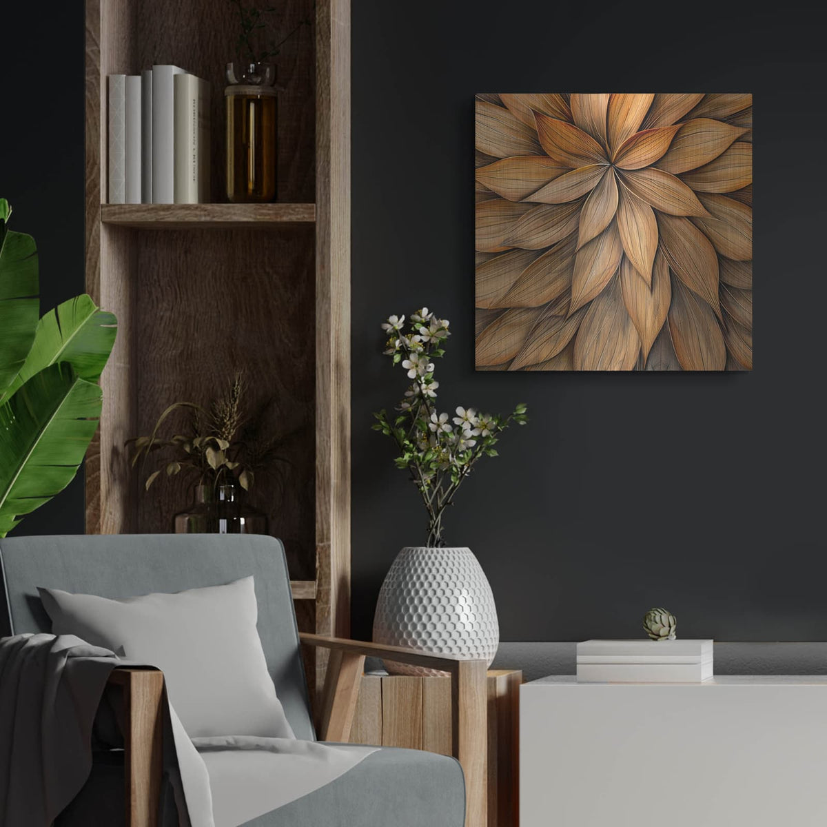 'Floral Wooden Whispers 2' by Andrea Haase – Metal Wall Art, 24x24 room view