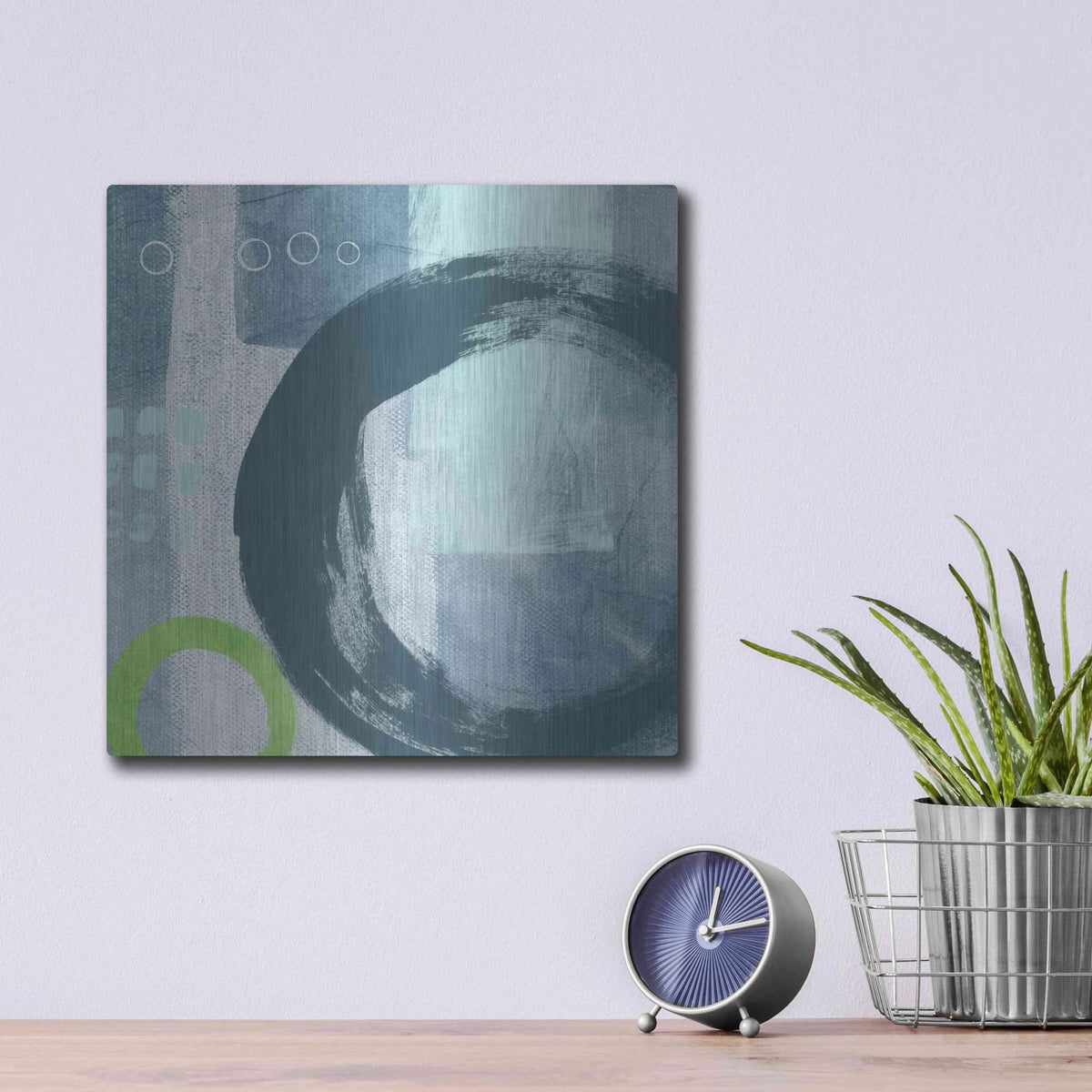 'Blue Circles II' by Linda Woods – Metal Wall Art, 12x12 room view