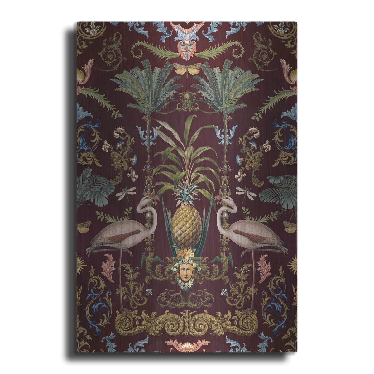 'Vintage Bohemian Elegance Flamingo Burgundy' by Andrea Haase – Metal Wall Art