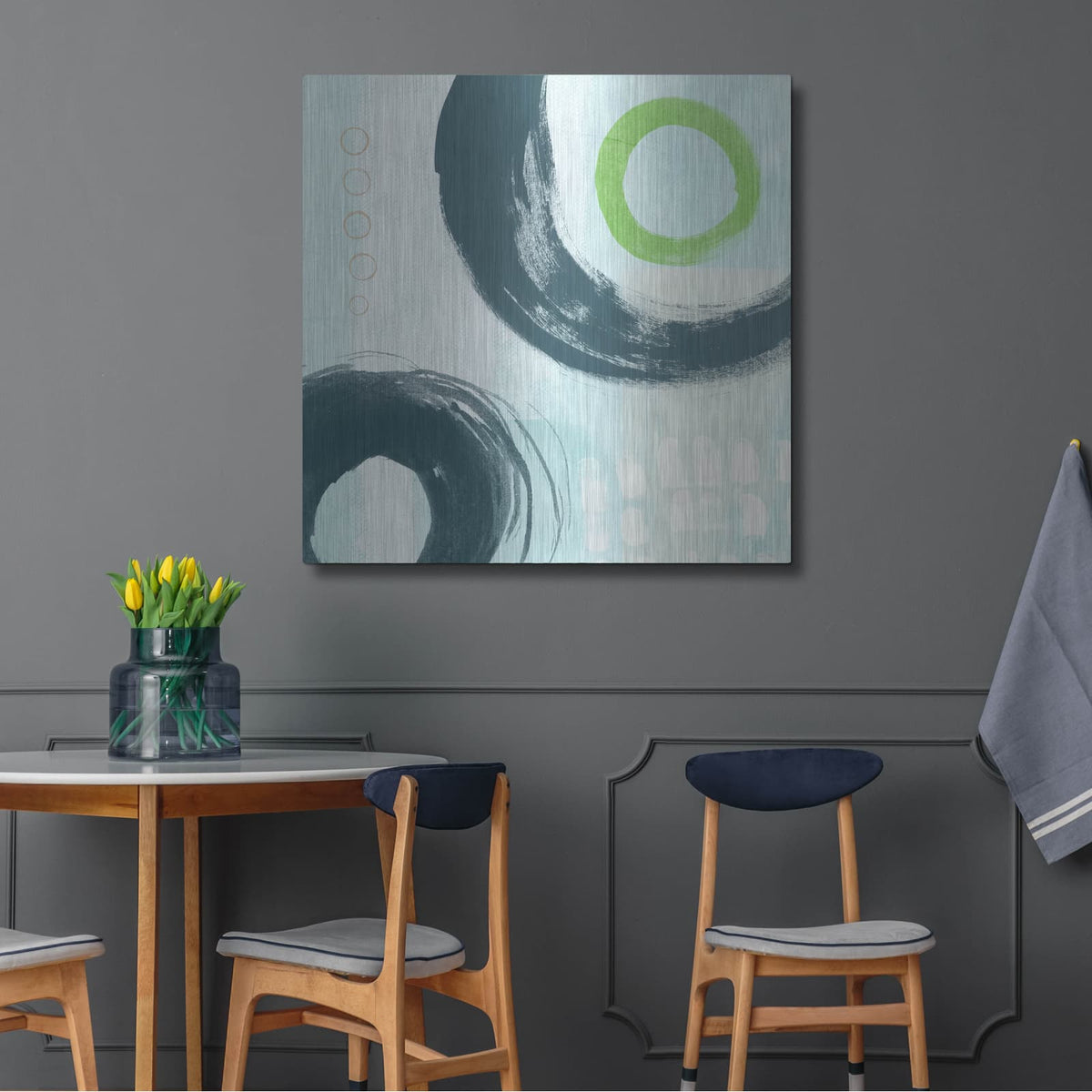 'Blue Circles III' by Linda Woods – Metal Wall Art, 36x36 room view