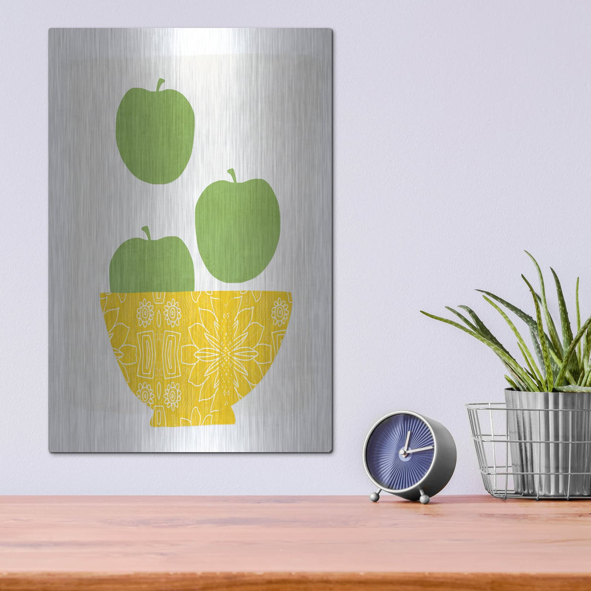 'Bowl of Green Apples' by Linda Woods – Metal Wall Art, 12x16 room view