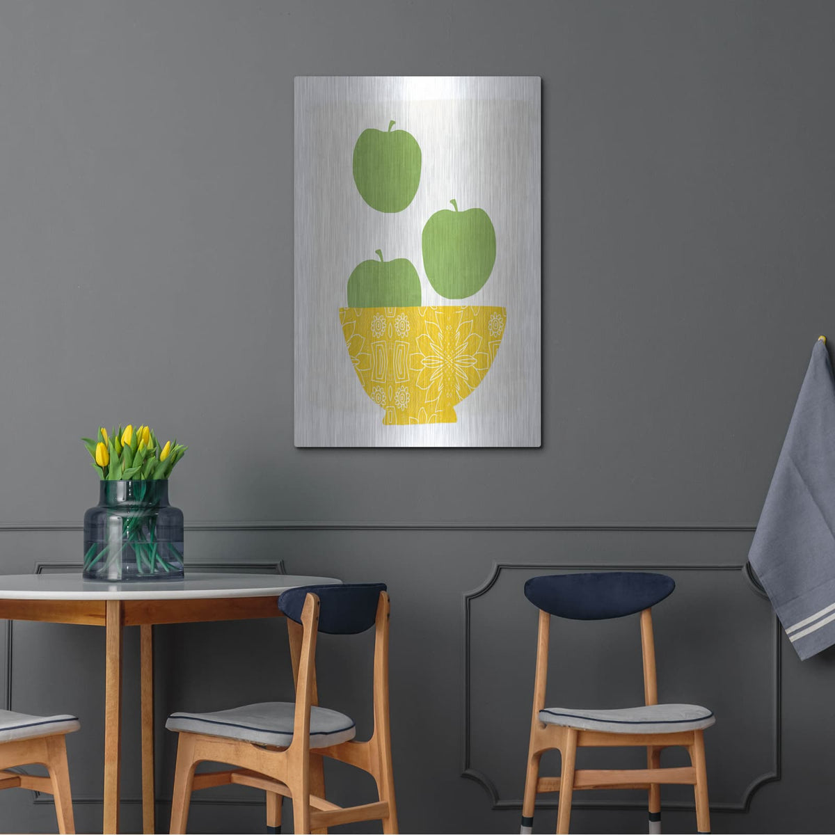 'Bowl of Green Apples' by Linda Woods – Metal Wall Art, 24x36 room view