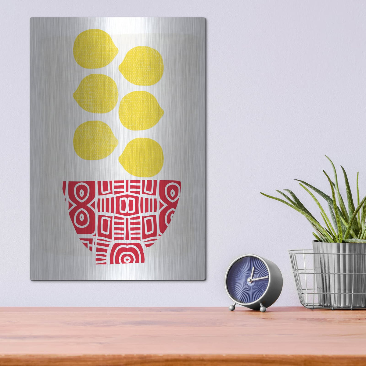 'Bowl of Lemons' by Linda Woods – Metal Wall Art, 12x16 room view