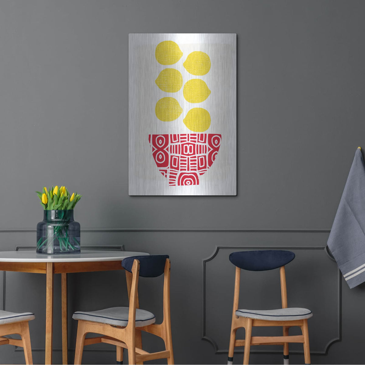 'Bowl of Lemons' by Linda Woods – Metal Wall Art, 24x36 room view