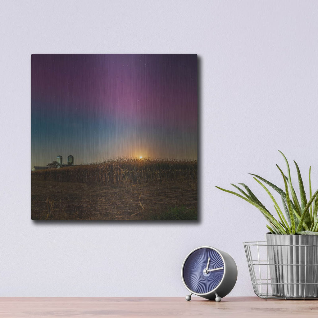 'Aurora Borealis Over Farm' by Luxe Metal Portfolio – Metal Wall Art, 12x12 room view