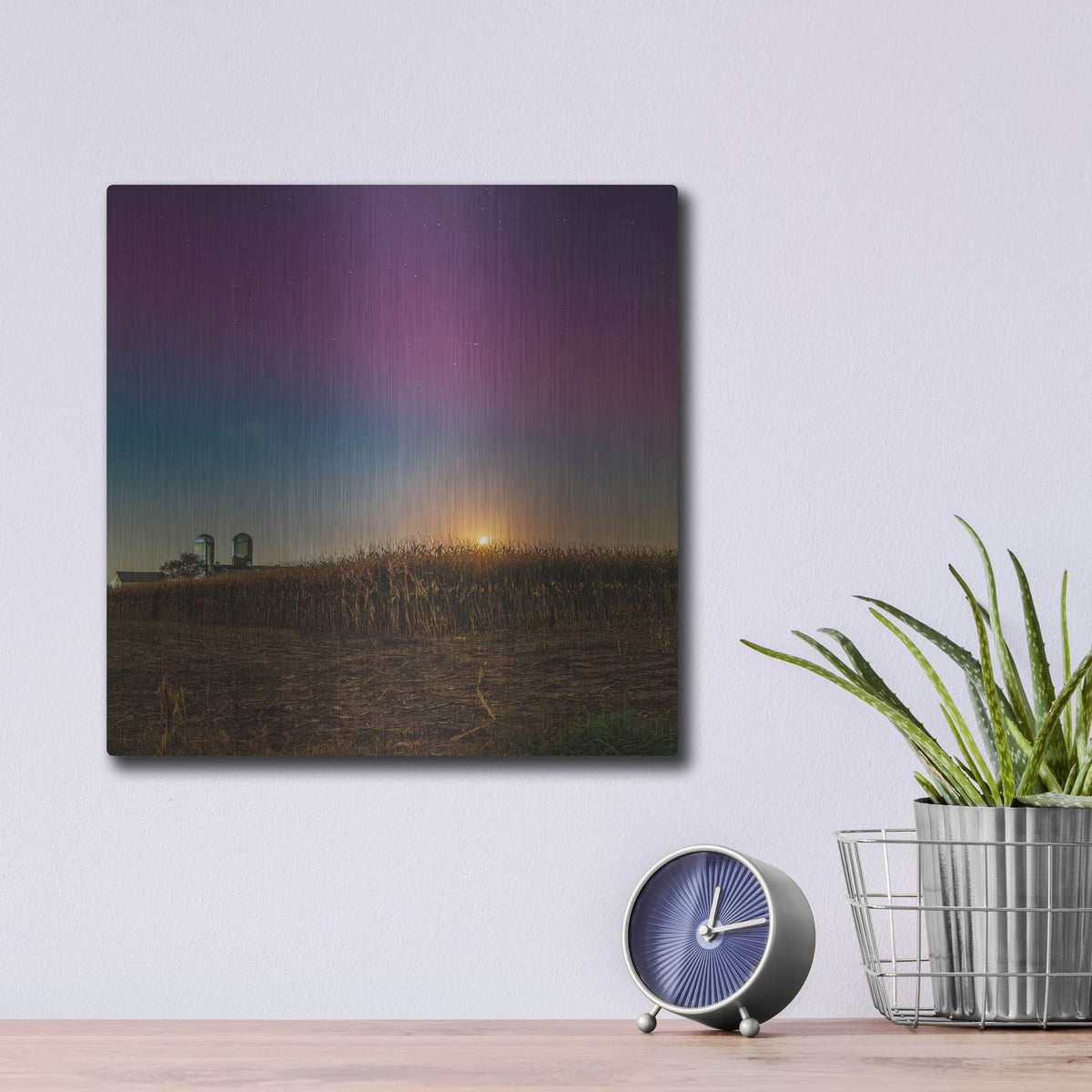 'Aurora Borealis Over Farm' by Luxe Metal Portfolio – Metal Wall Art, 12x12 room view
