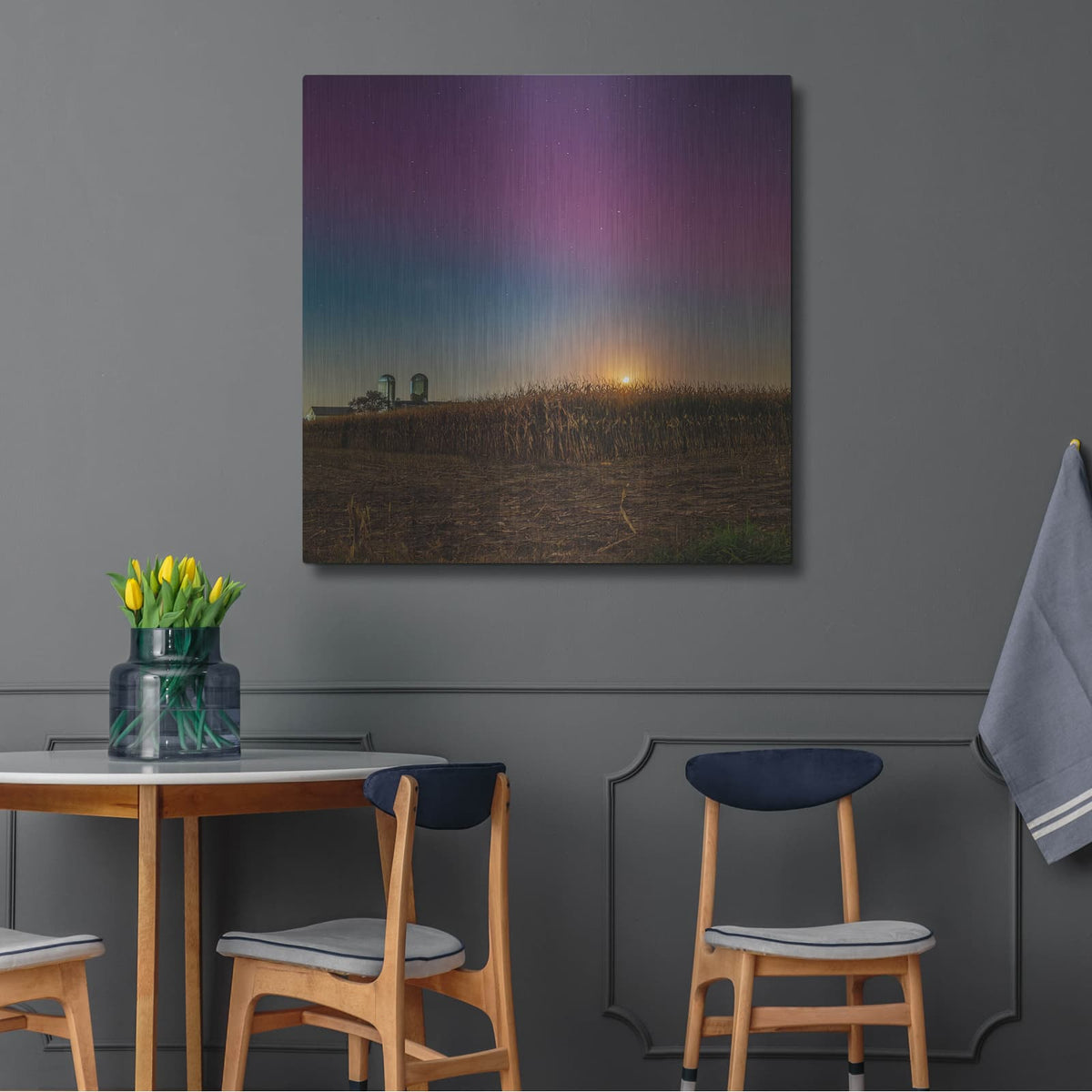 'Aurora Borealis Over Farm' by Luxe Metal Portfolio – Metal Wall Art, 36x36 room view