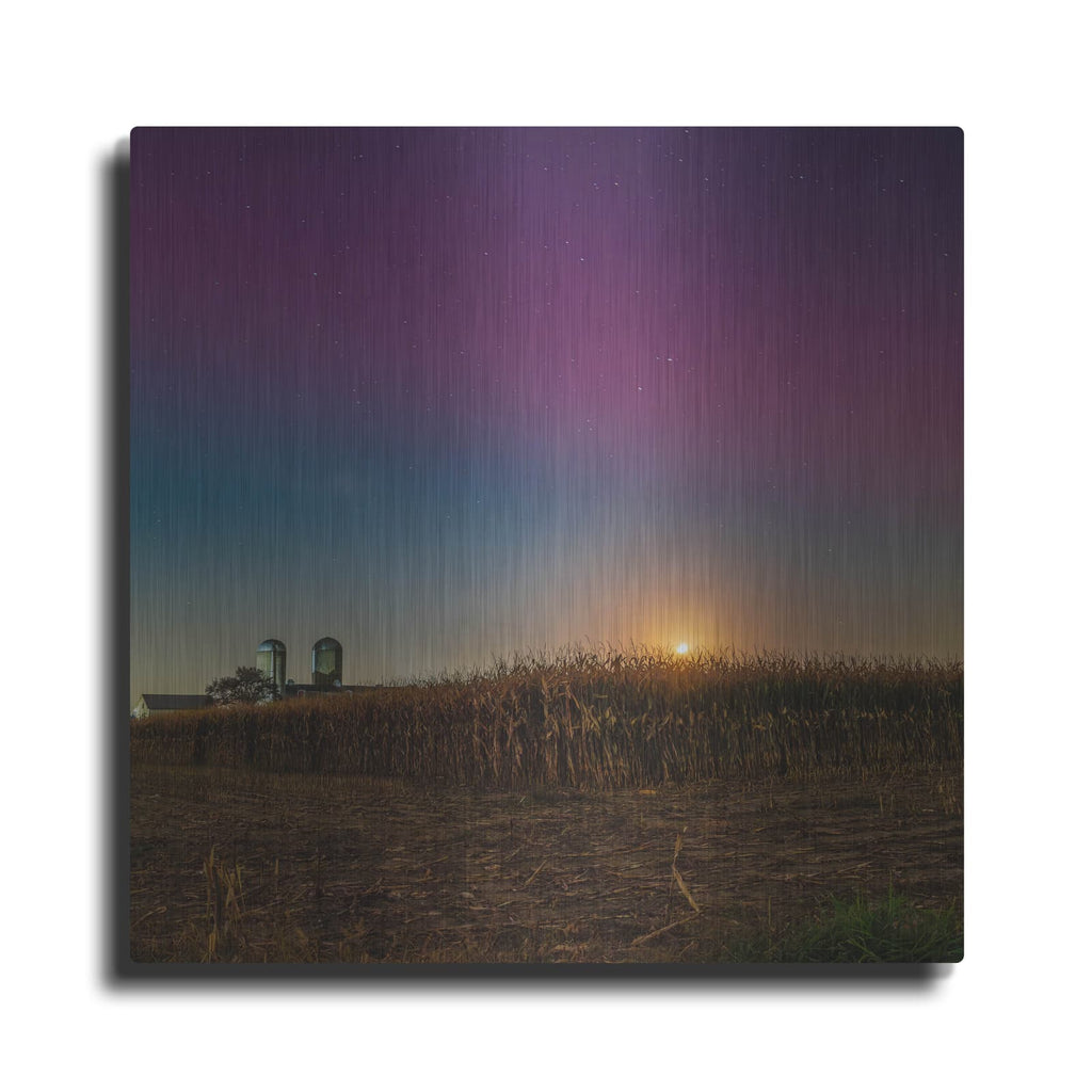 'Aurora Borealis Over Farm' by Luxe Metal Portfolio – Metal Wall Art