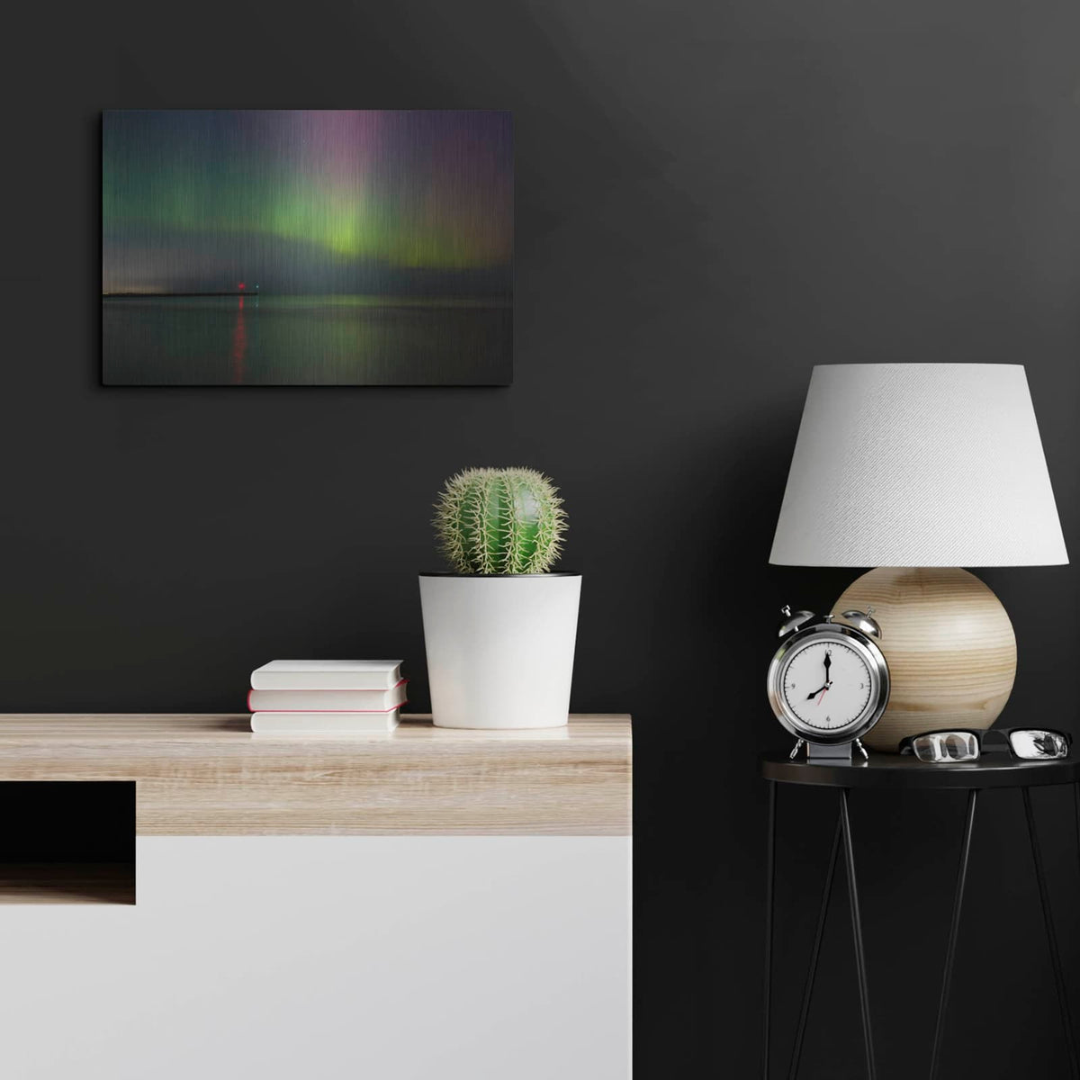 'Aurora Borealis Over Lake Michigan' by Luxe Metal Portfolio – Metal Wall Art, 24x16 room view