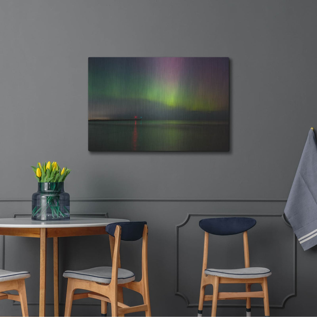 'Aurora Borealis Over Lake Michigan' by Luxe Metal Portfolio – Metal Wall Art, 36x24 room view