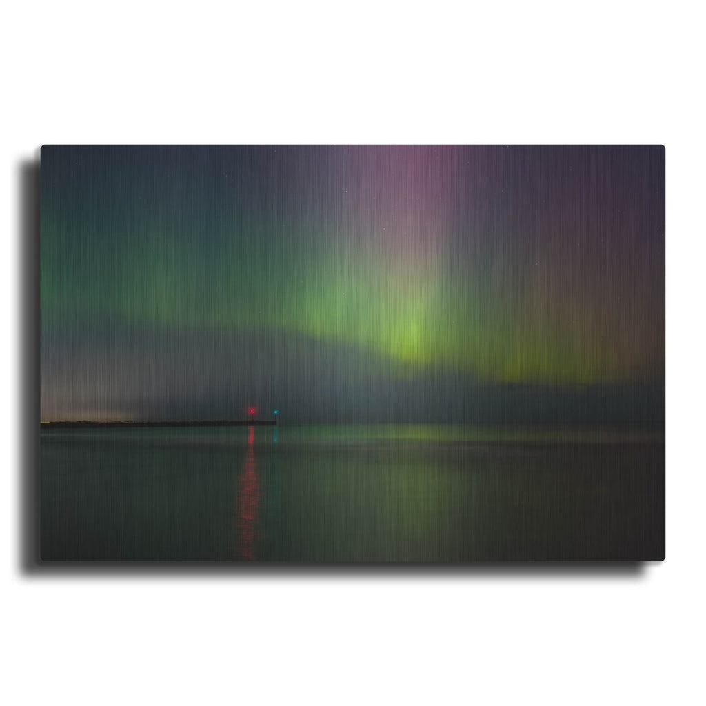'Aurora Borealis Over Lake Michigan' by Luxe Metal Portfolio – Metal Wall Art