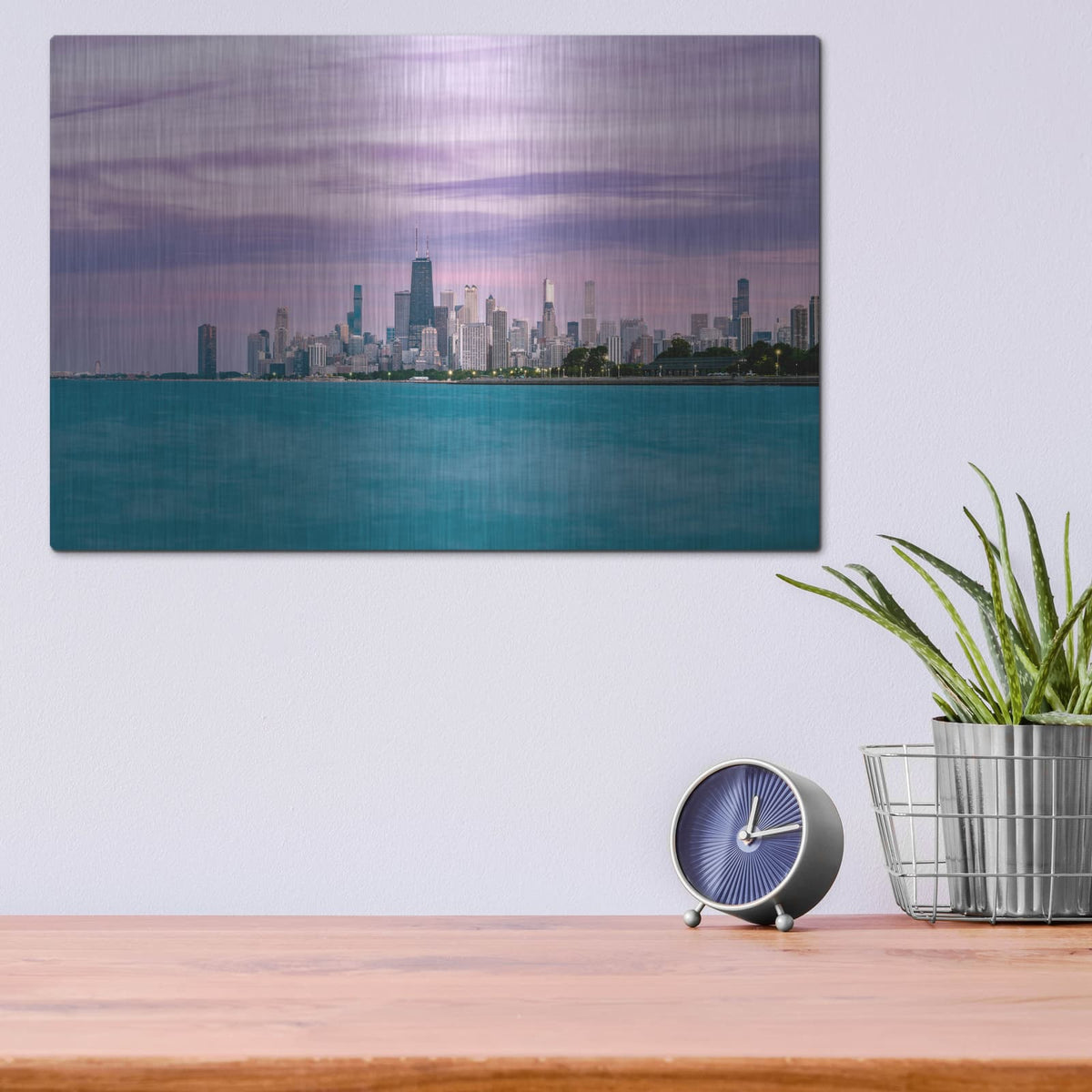 'Chicago Lavander Sunset' by Luxe Metal Portfolio – Metal Wall Art, 16x12 room view