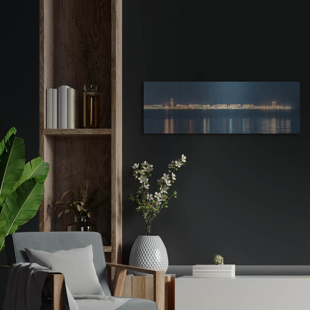 'Chicago Nighttime Skyline 4' by Luxe Metal Portfolio – Metal Wall Art, 36x12 room view