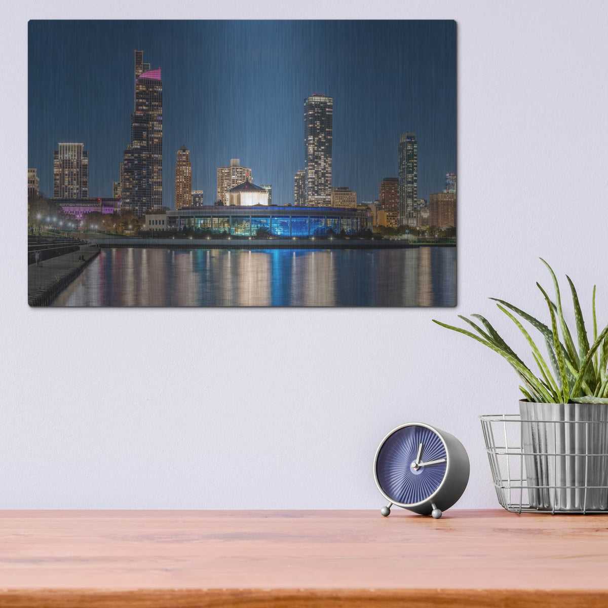 'Chicago Nighttime Skyline 6' by Luxe Metal Portfolio – Metal Wall Art, 16x12 room view