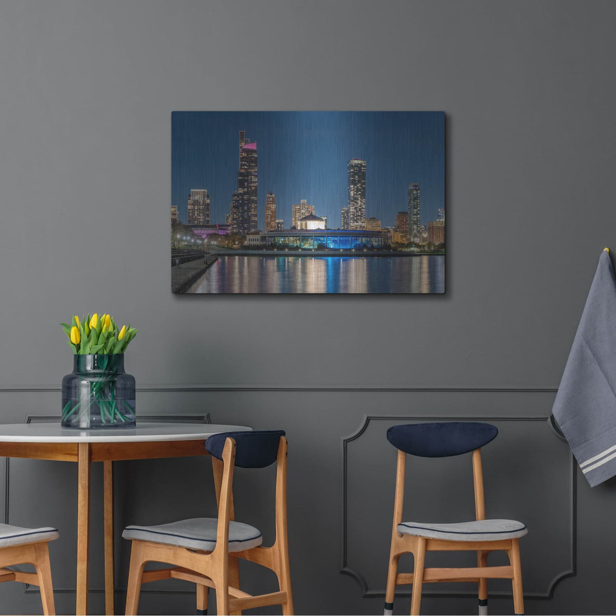 'Chicago Nighttime Skyline 6' by Luxe Metal Portfolio – Metal Wall Art, 36x24 room view