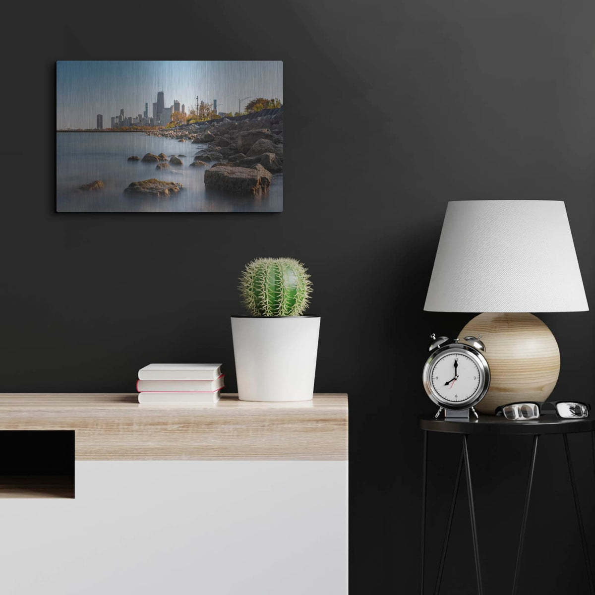 'Chicago On The Rocks' by Luxe Metal Portfolio – Metal Wall Art, 24x16 room view