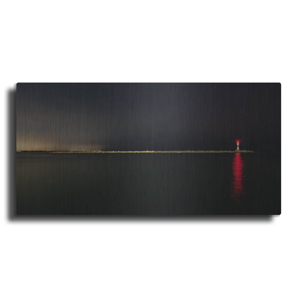 'Red Beacon In The Night Panorama' by Luxe Metal Portfolio – Metal Wall Art