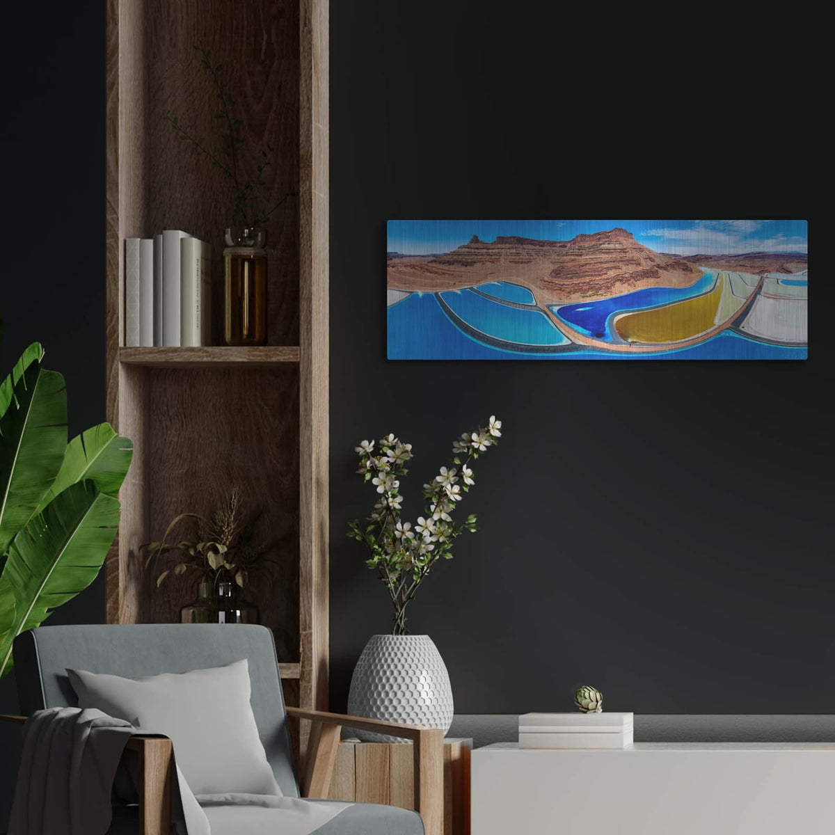 'Utah Moab Potash Ponds' by Luxe Metal Portfolio – Metal Wall Art, 36x12 room view