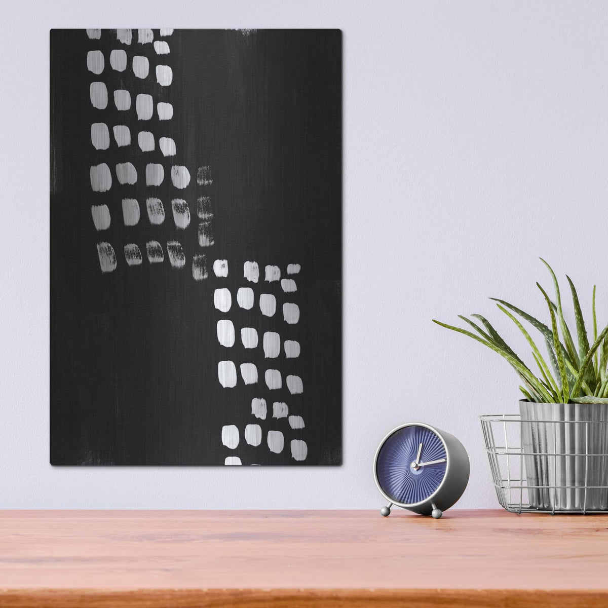'Black and White Abstract' by Linda Woods – Metal Wall Art, 12x16 room view