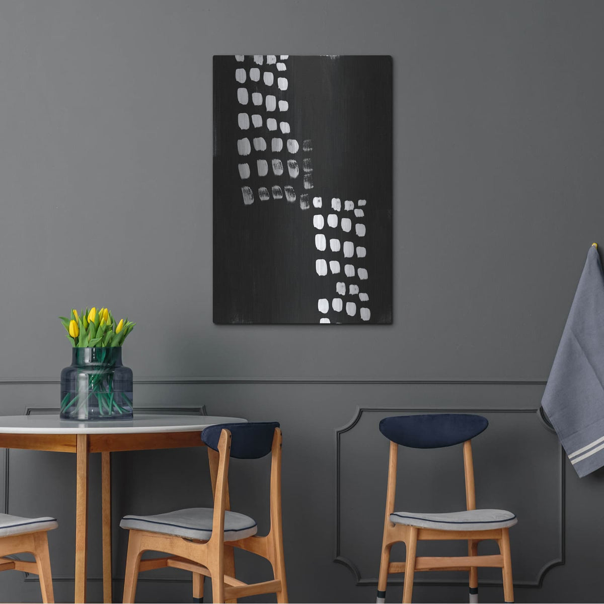 'Black and White Abstract' by Linda Woods – Metal Wall Art, 24x36 room view