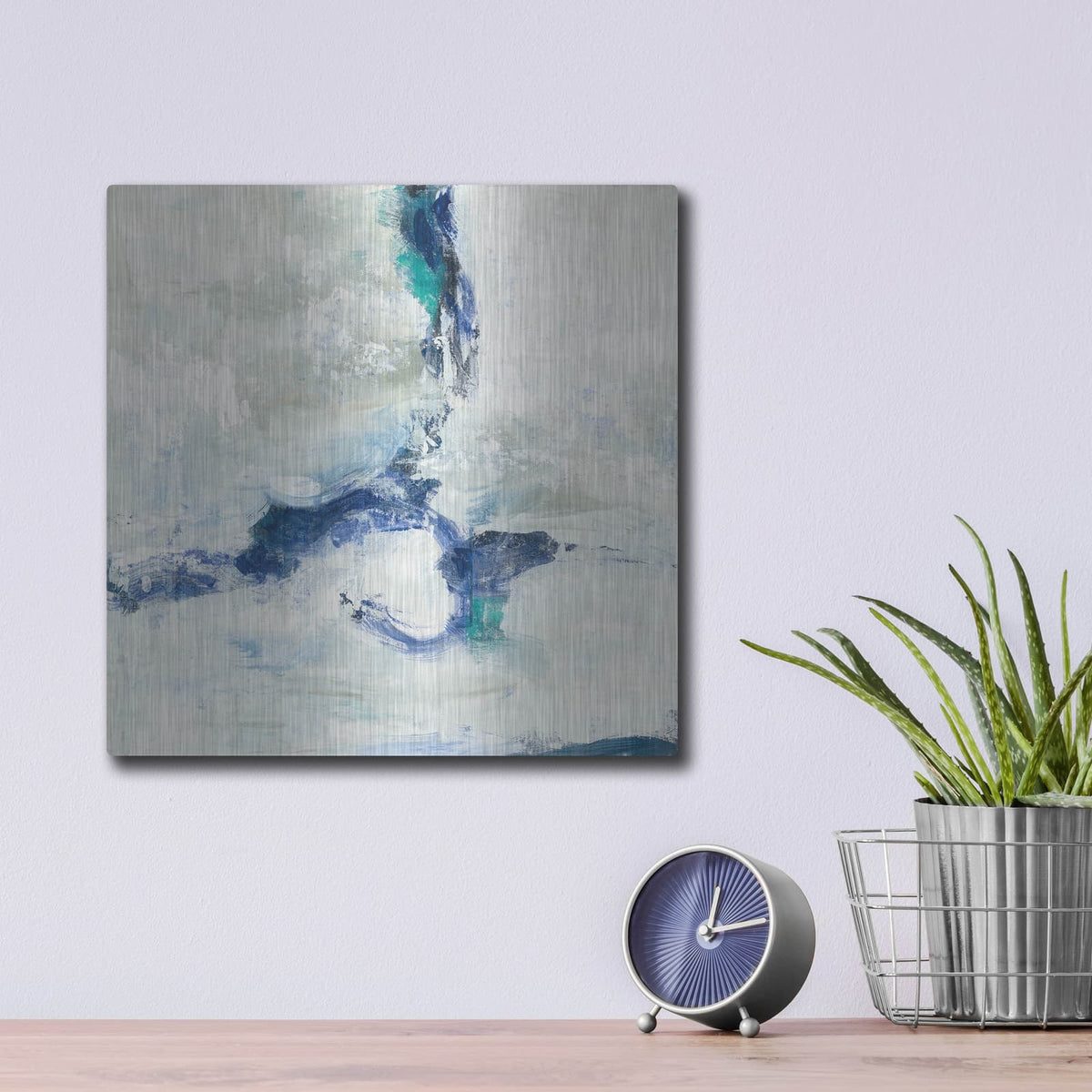 'White And Blue' by Silvia Vassileva – Metal Wall Art, 12x12 room view