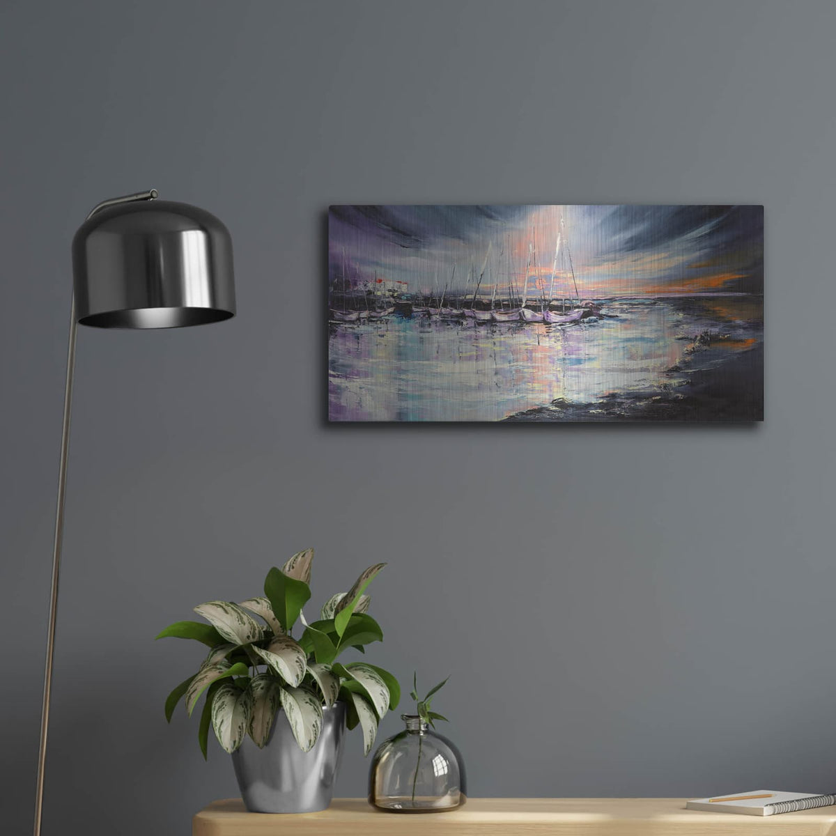 'Sleepy Harbor' – Metal Wall Art, 24x12 room view