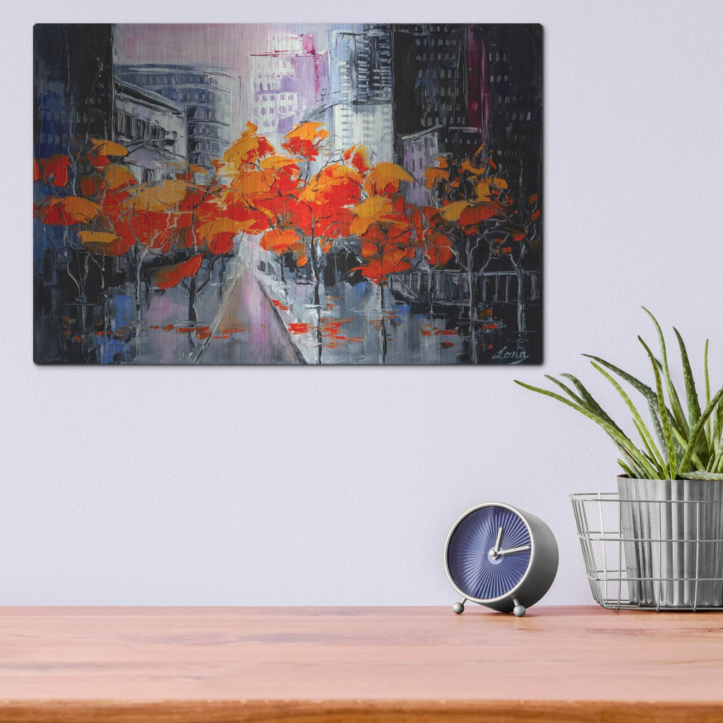 'City In A Foxy Clothes' by Luxe Metal Portfolio – Metal Wall Art, 16x12 room view