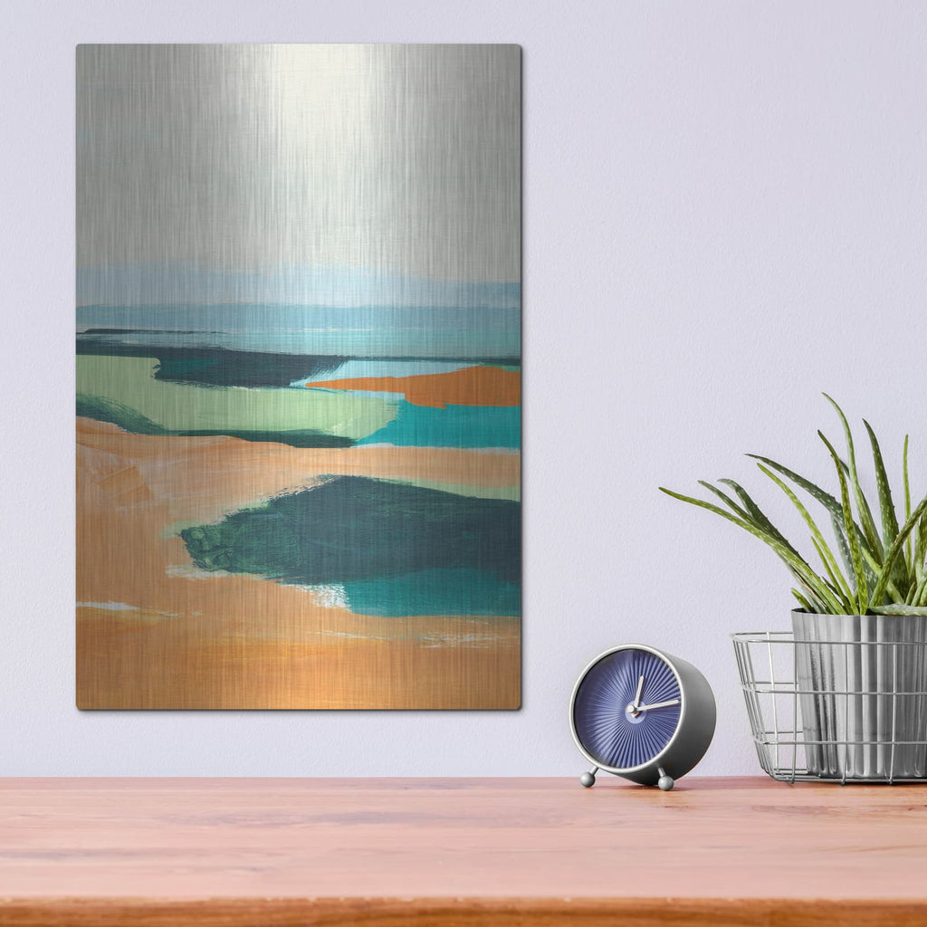 'Aqua And Orange 2' by Annie Warren – Metal Wall Art, 12x16 room view