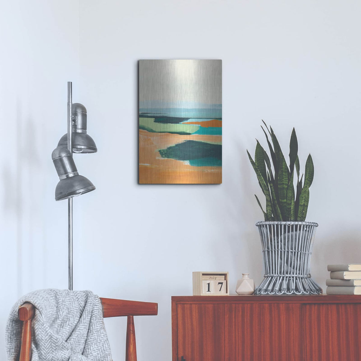 'Aqua And Orange 2' by Annie Warren – Metal Wall Art, 16x24 room view