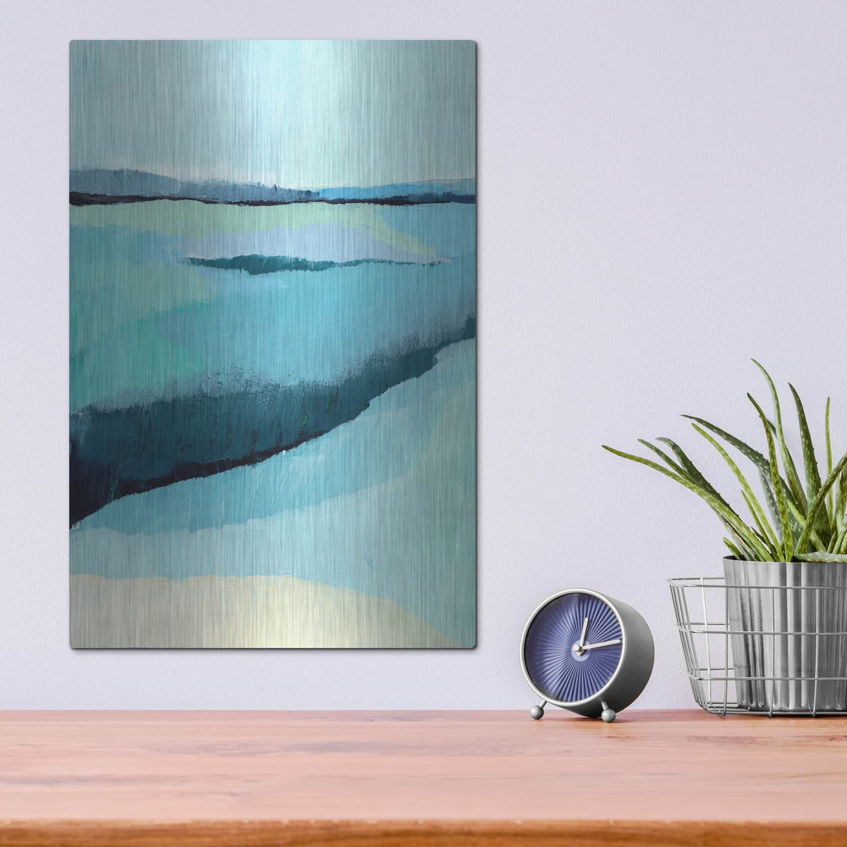 'Cyan Reflections 3' by Annie Warren – Metal Wall Art, 12x16 room view