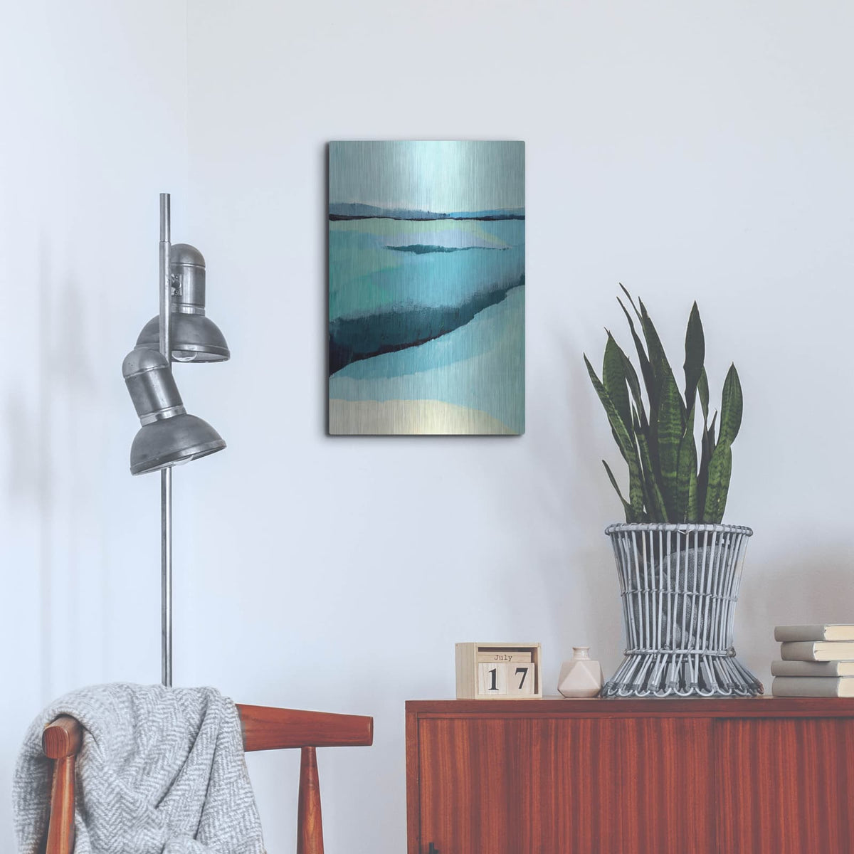 'Cyan Reflections 3' by Annie Warren – Metal Wall Art, 16x24 room view