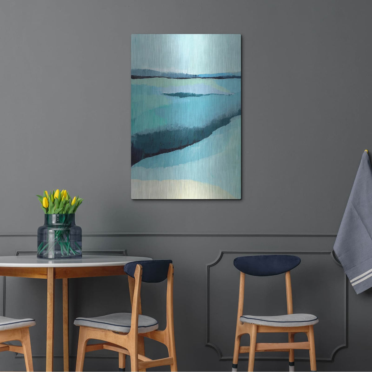 'Cyan Reflections 3' by Annie Warren – Metal Wall Art, 24x36 room view