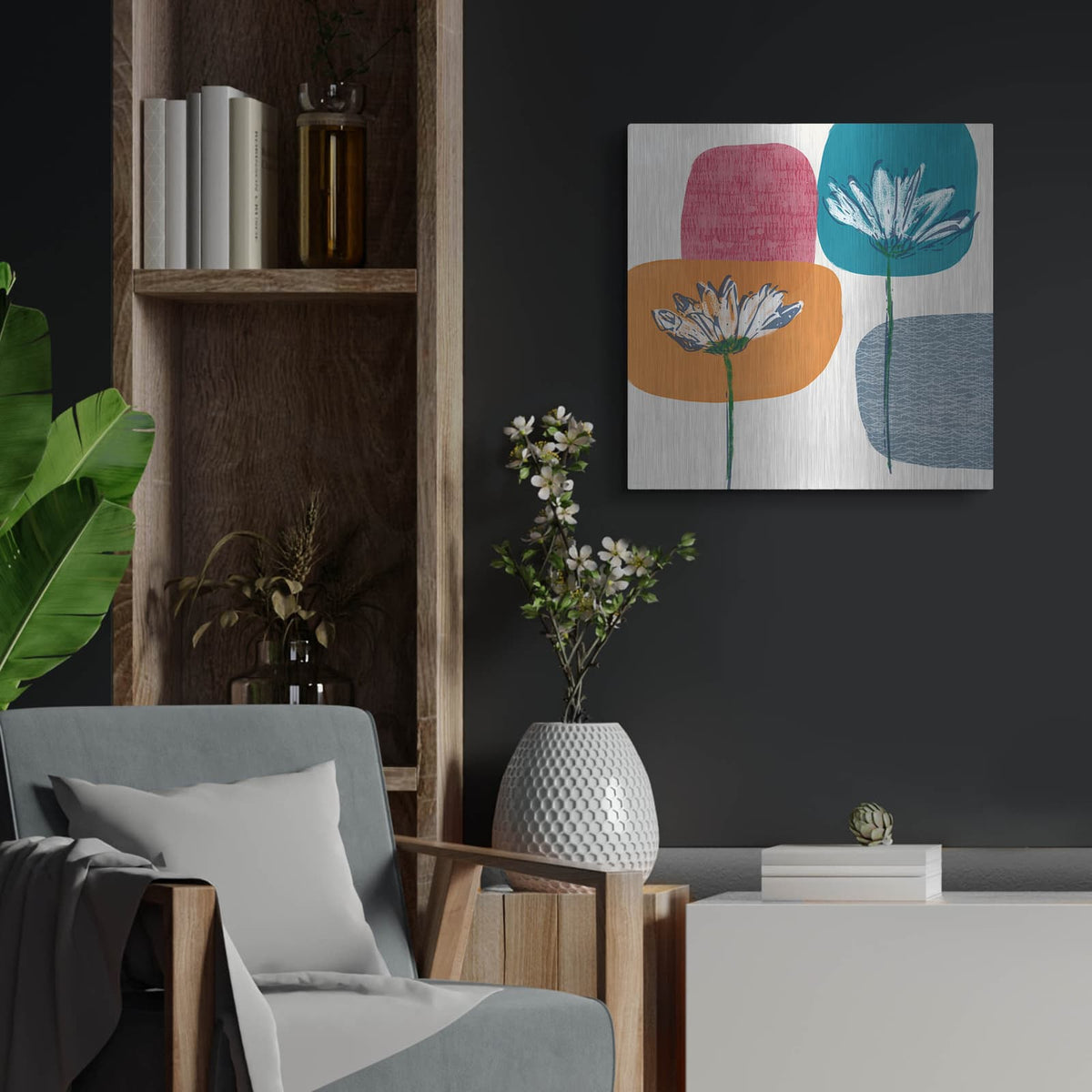 'Fall Floral I' by Linda Woods – Metal Wall Art, 24x24 room view