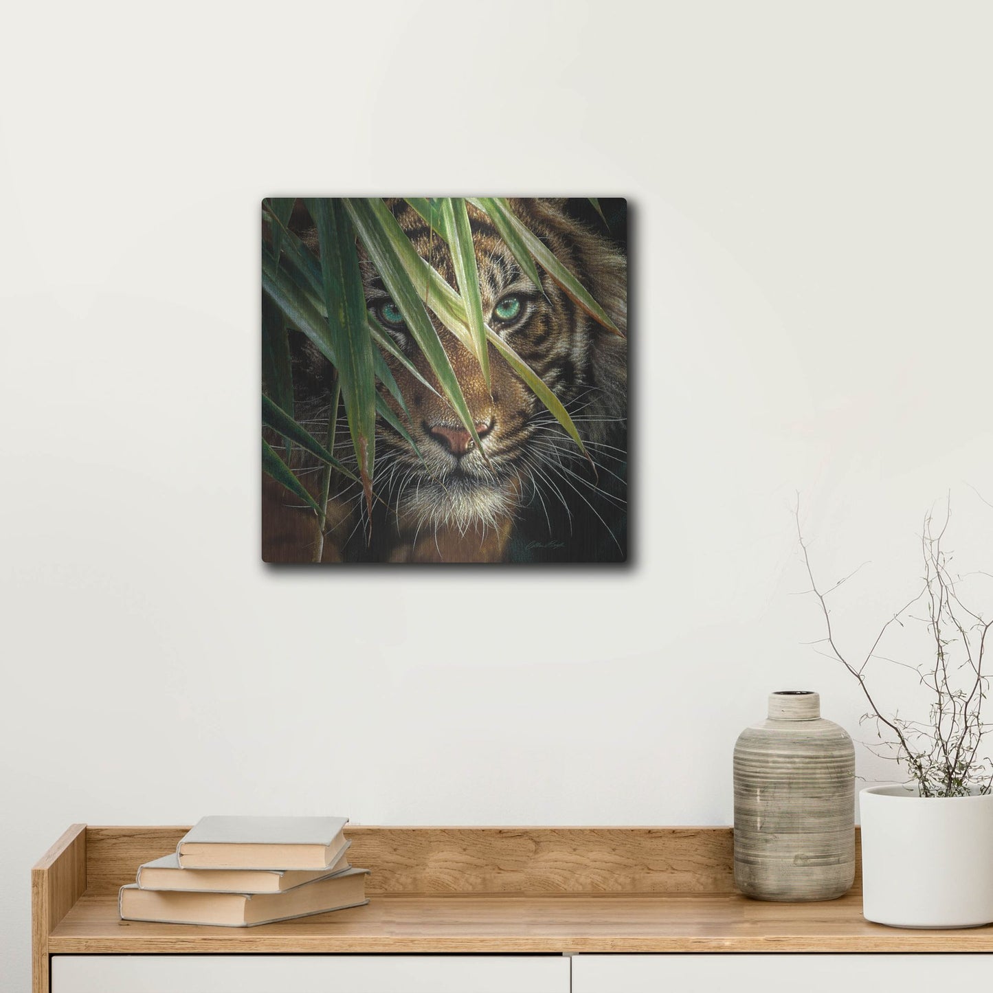 Luxe Metal Art 'Tiger Eyes' by Collin Bogle, Metal Wall Art,12x12