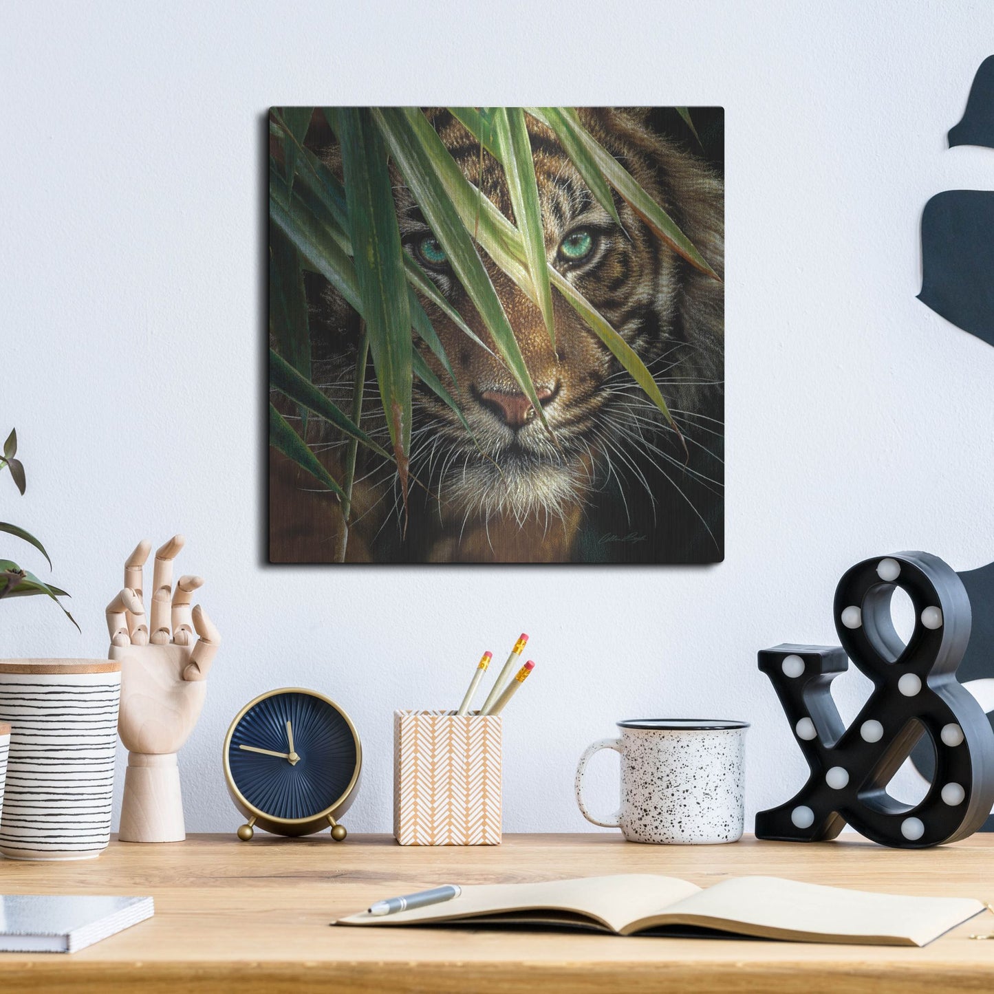 Luxe Metal Art 'Tiger Eyes' by Collin Bogle, Metal Wall Art,12x12