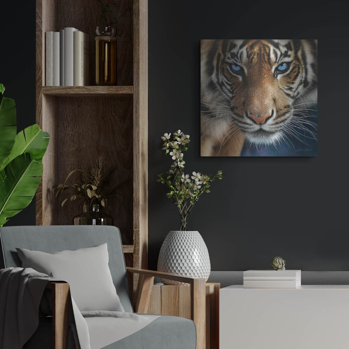 'Blue Eyes' by Collin Bogle – Metal Wall Art, 24x24 room view
